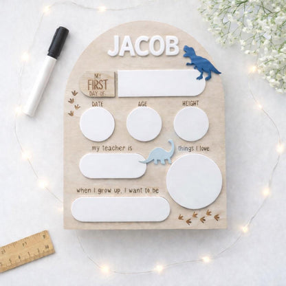Personalised Reusable First & Last Day of School Memory Board - dino