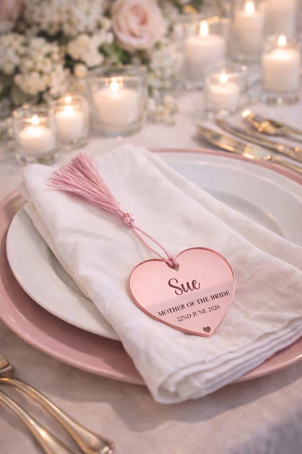 Personalised acrylic name place cards - hearts