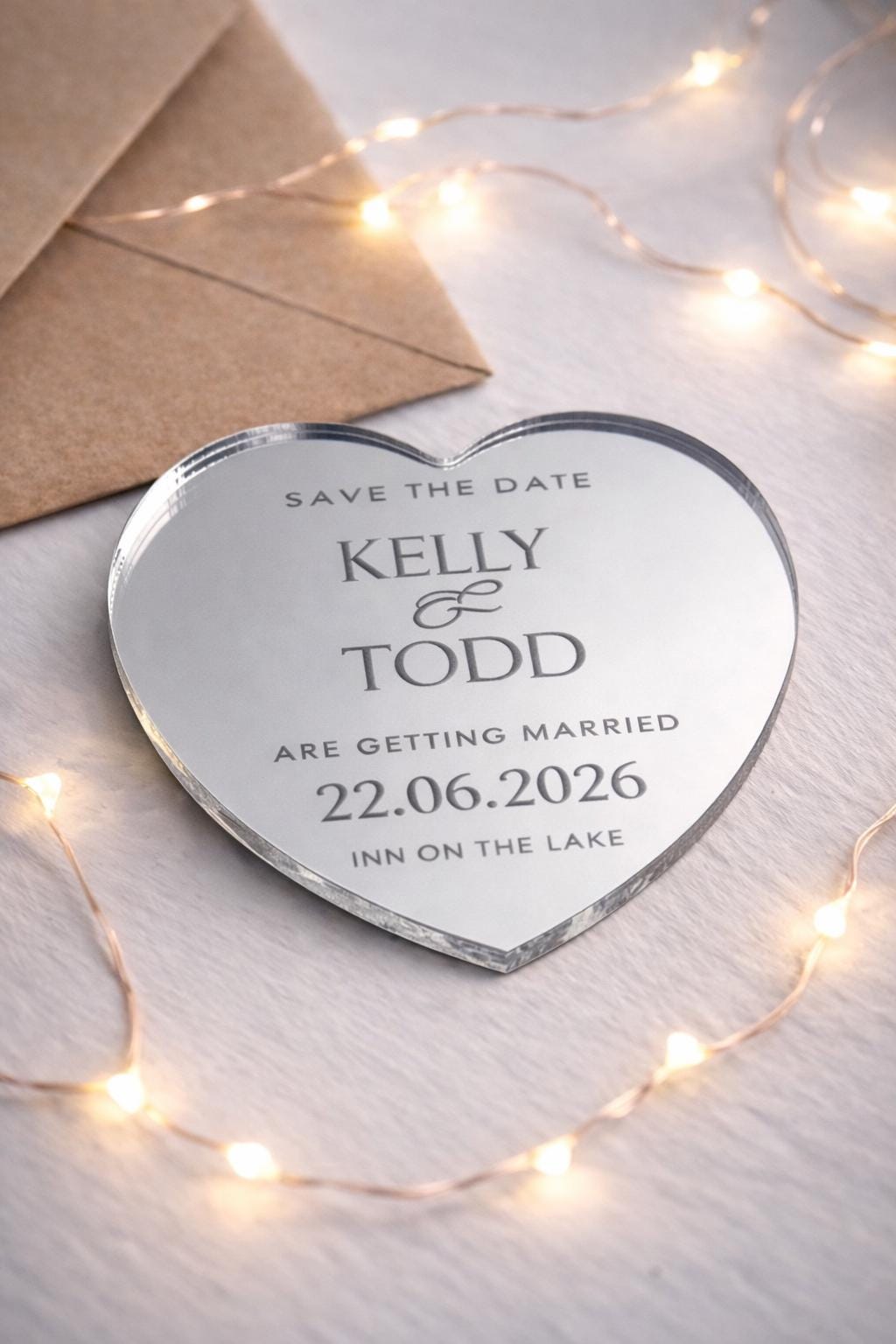 Personalised acrylic magnetic save the dates - hearts
