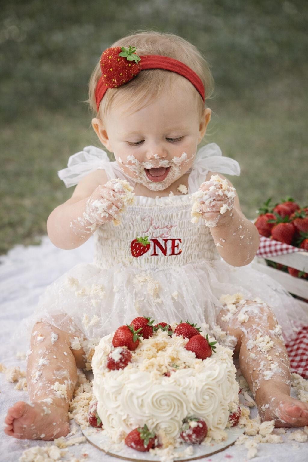 Personalised Strawberry 1st Birthday Outfit – Berry ONE Romper – Baby Girl Cake Smash Outfit – Custom First Birthday Outfit