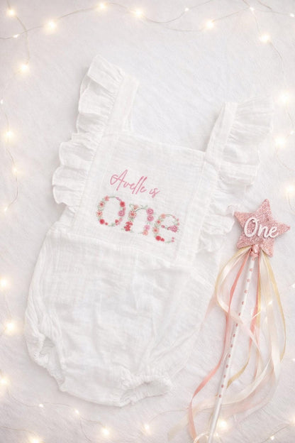 Personalised Floral First Birthday Outfit Girl – ONE Romper