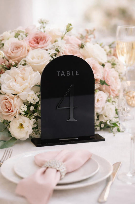 Black Acrylic Wedding Table Number, Arch Table Number