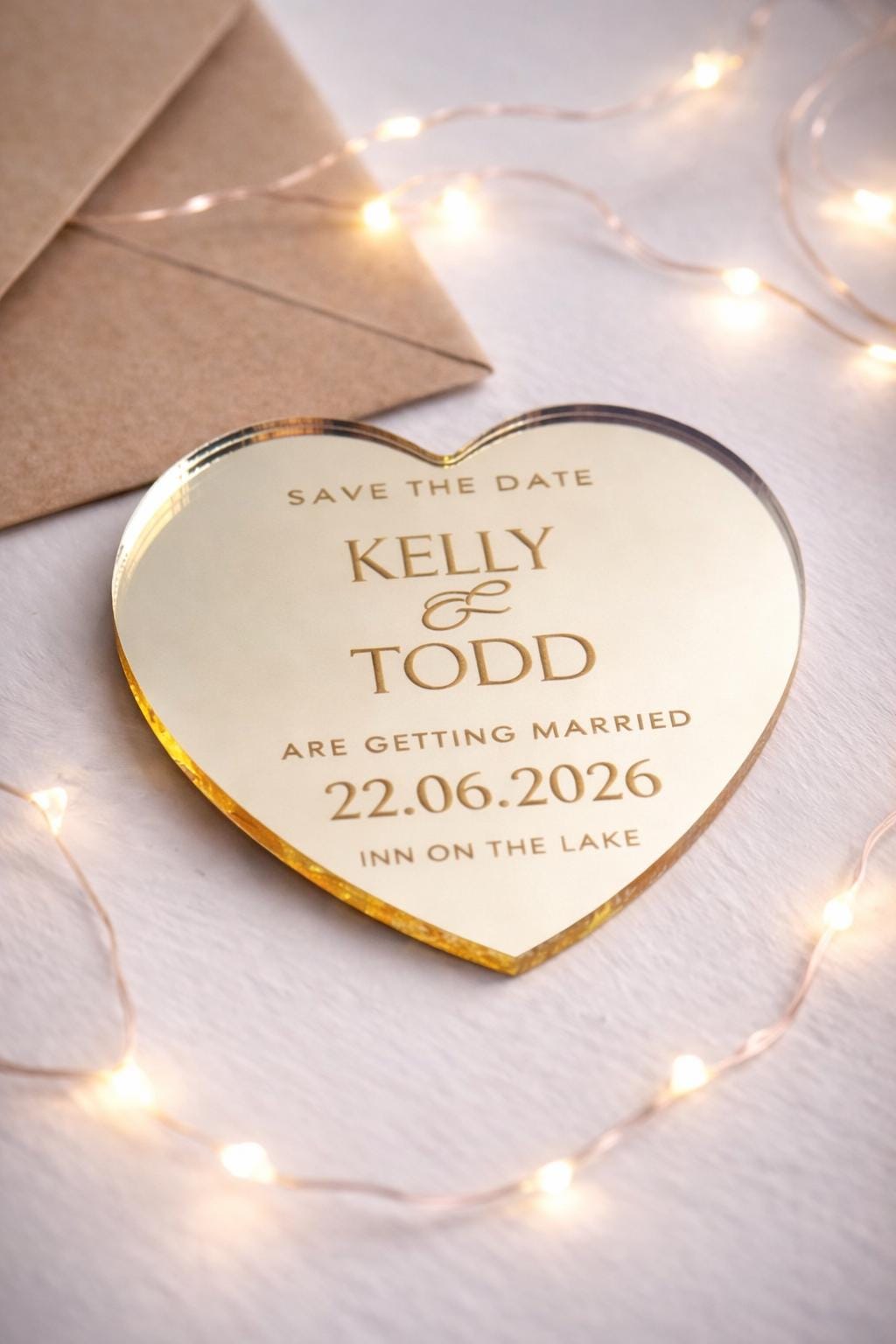 Personalised acrylic magnetic save the dates - hearts