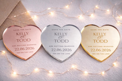 Personalised acrylic magnetic save the dates - hearts