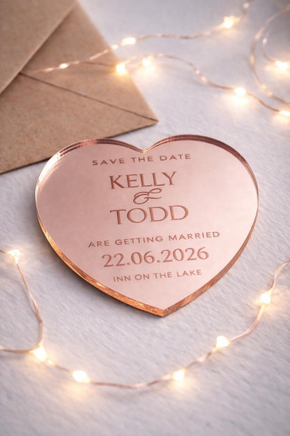 Personalised acrylic magnetic save the dates - hearts