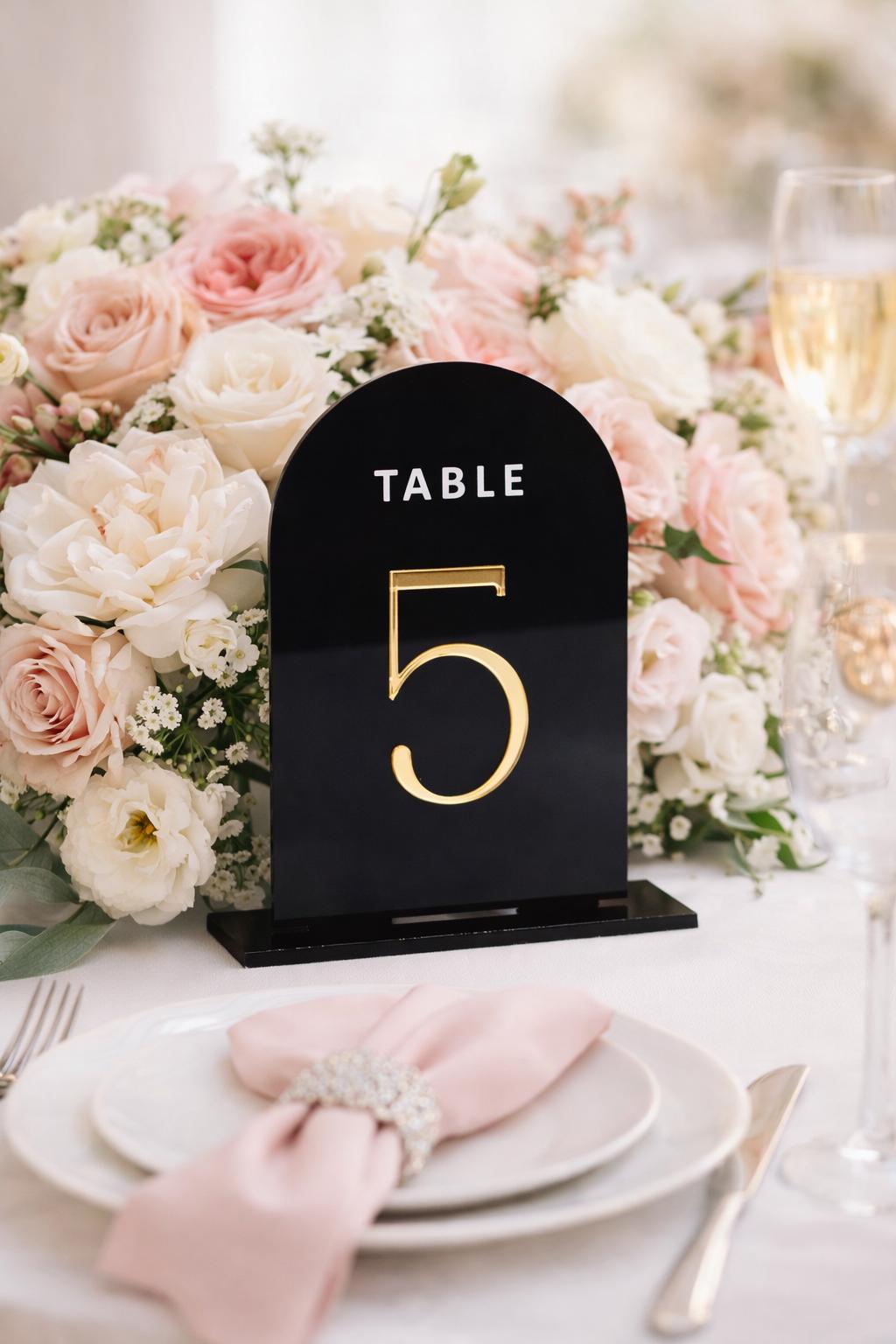 Black Acrylic Wedding Table Number, Arch Table Number