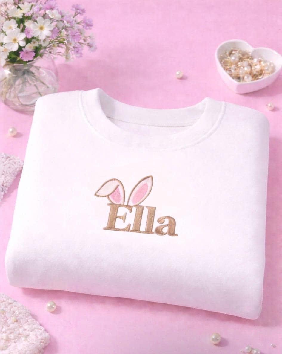 Personalised My First Easter Baby Sweatshirt UK, Custom Name Bunny Ears Baby Jumper, Neutral Baby Easter Outfit, Newborn Gift, First Easter