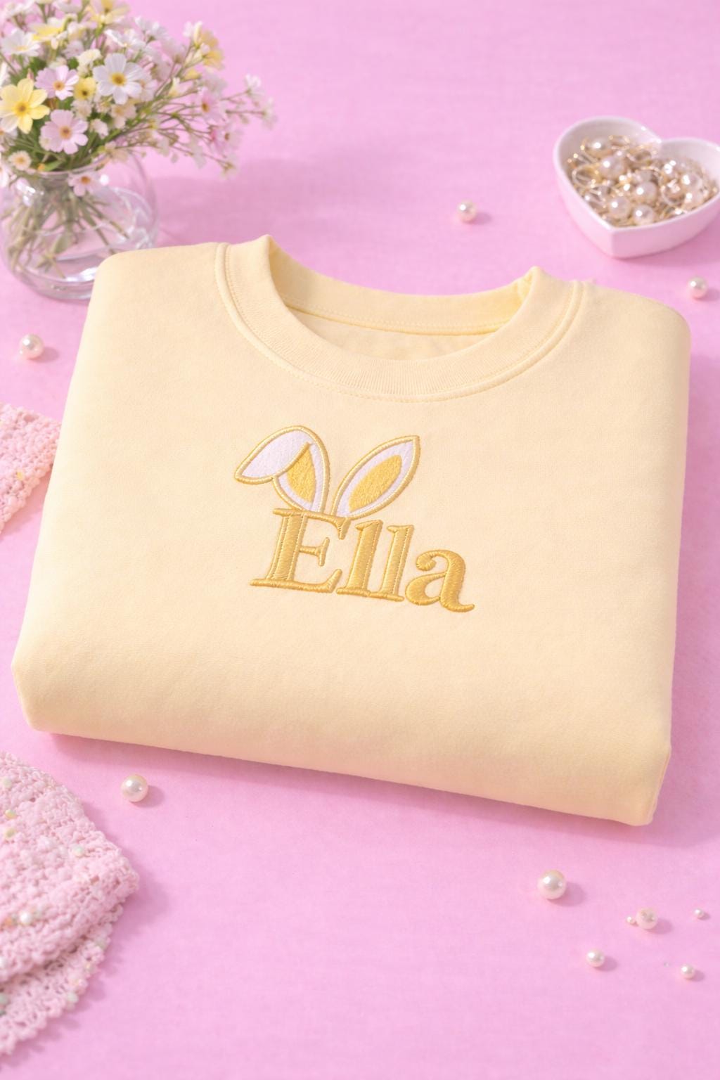 Personalised My First Easter Baby Sweatshirt UK, Custom Name Bunny Ears Baby Jumper, Neutral Baby Easter Outfit, Newborn Gift, First Easter