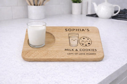 Personalised Tea and Cookies Board, Kids Snack Board - milk & cookie