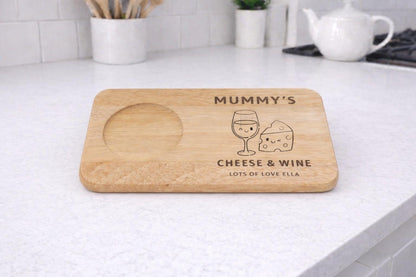 Personalised Mummy Cheese Board With Wine Glass Holder
