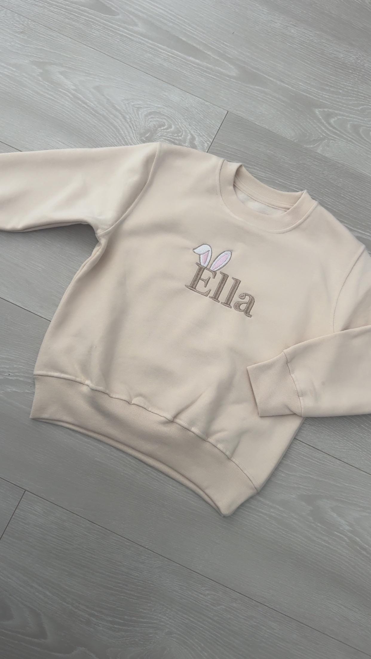 Personalised My First Easter Baby Sweatshirt UK, Custom Name Bunny Ears Baby Jumper, Neutral Baby Easter Outfit, Newborn Gift, First Easter