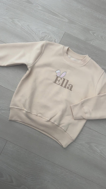 Personalised My First Easter Baby Sweatshirt UK, Custom Name Bunny Ears Baby Jumper, Neutral Baby Easter Outfit, Newborn Gift, First Easter
