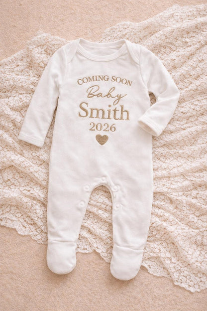 Personalised Baby Announcement Outfit 2026, Coming Soon Baby Vest, Custom Surname Baby Grow, Pregnancy Announcement, Baby Reveal Outfit