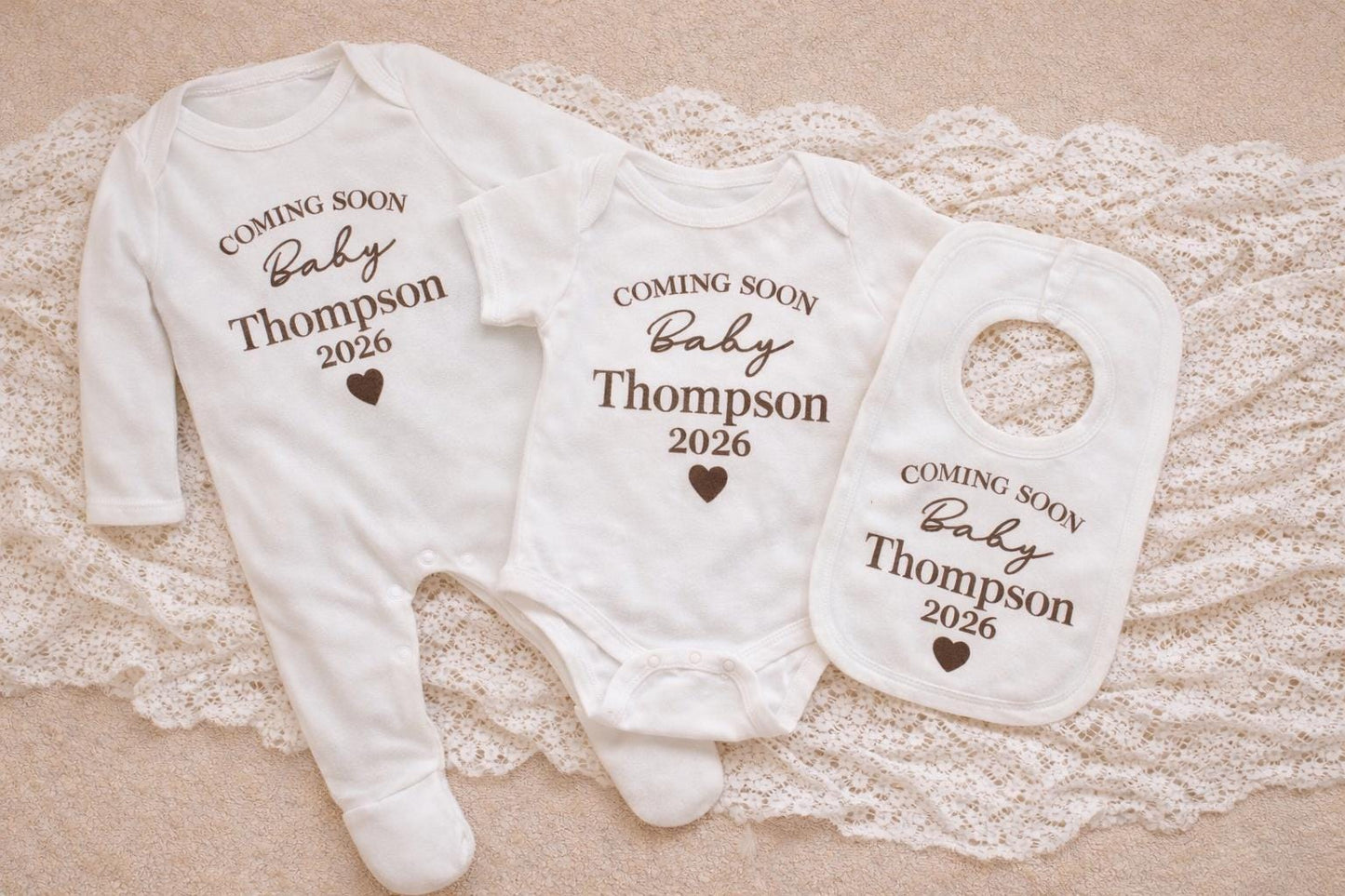 Personalised Baby Announcement Outfit 2026, Coming Soon Baby Vest, Custom Surname Baby Grow, Pregnancy Announcement, Baby Reveal Outfit