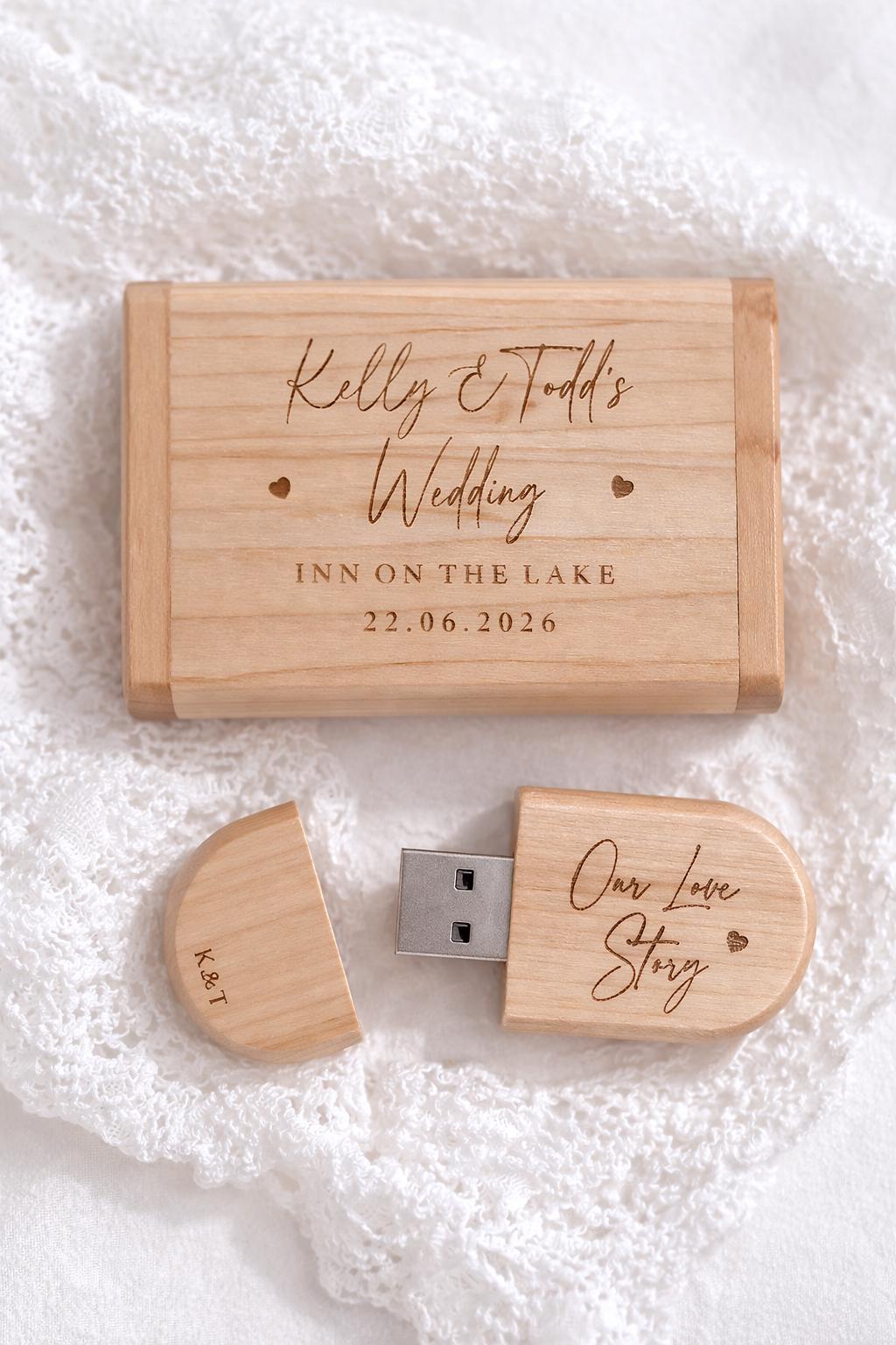 Personalised Wooden Wedding USB & Box - Wood