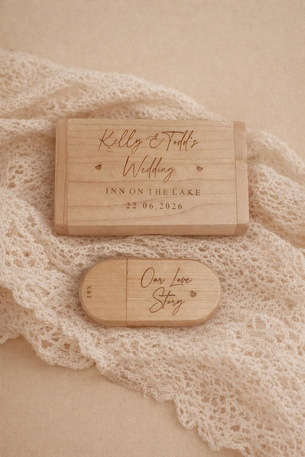 Personalised Wooden Wedding USB & Box - Wood