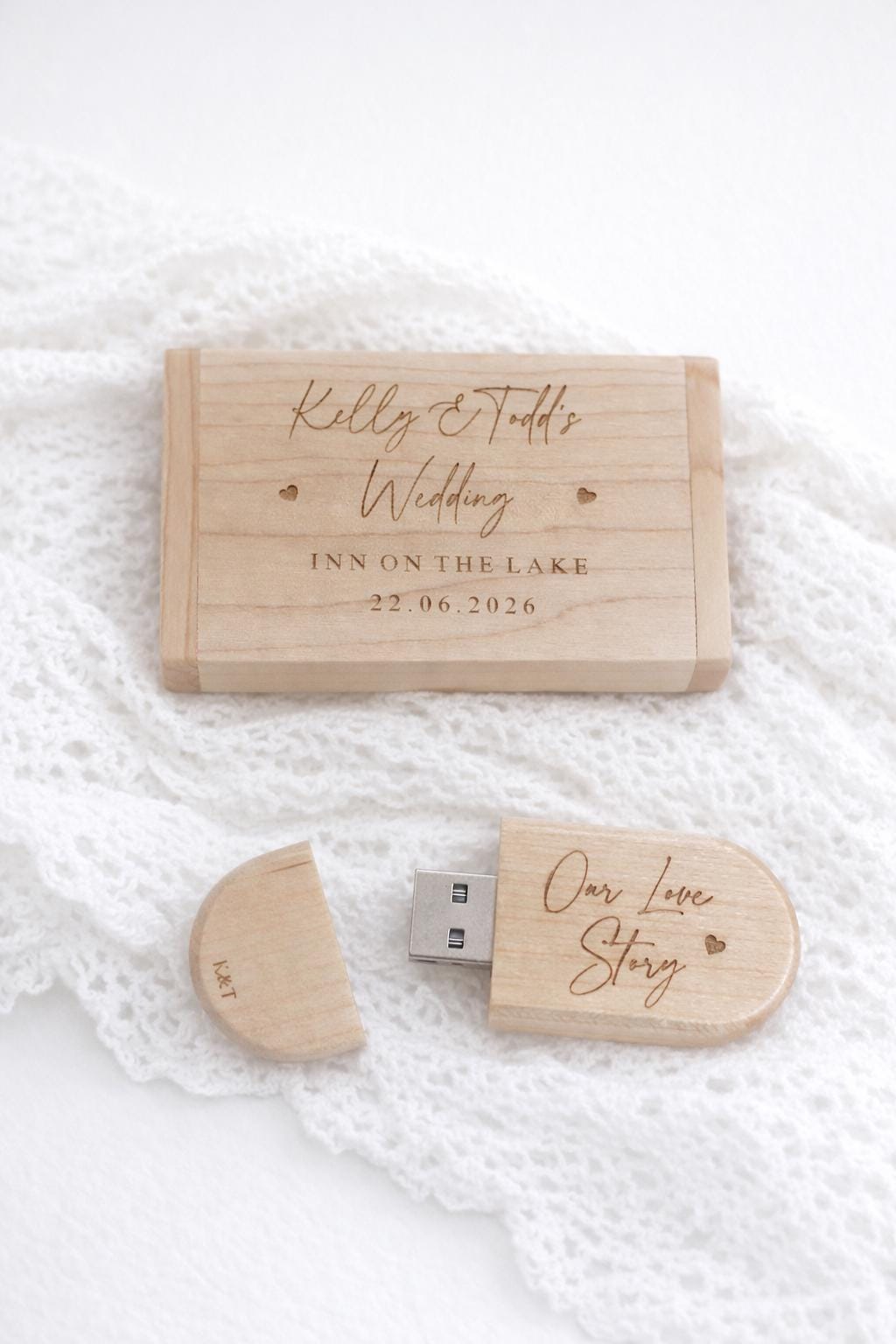 Personalised Wooden Wedding USB & Box - Wood