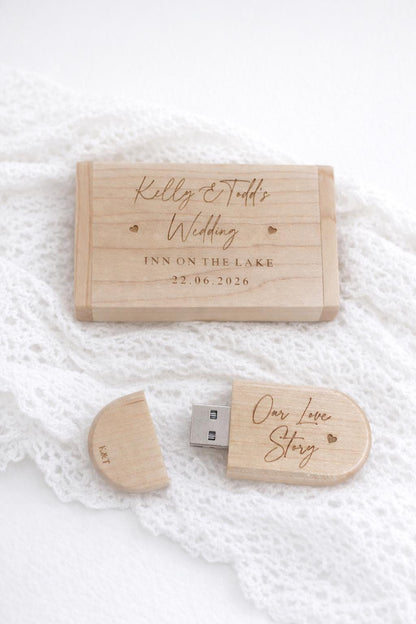 Personalised Wooden Wedding USB & Box - Wood