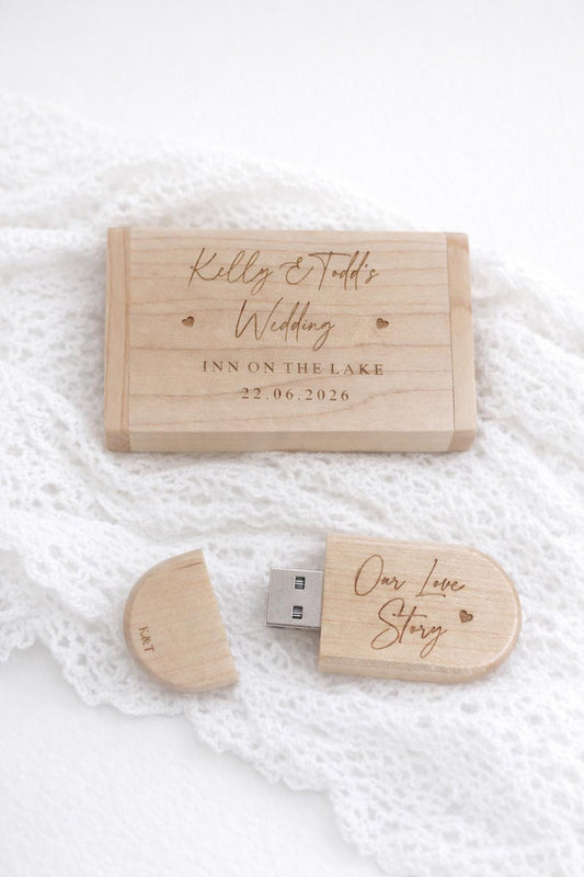 Personalised Wooden Wedding USB & Box - Wood