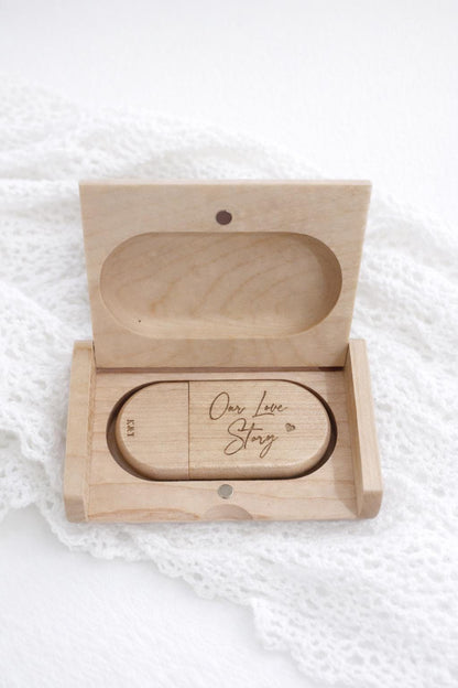 Personalised Wooden Wedding USB & Box - Wood