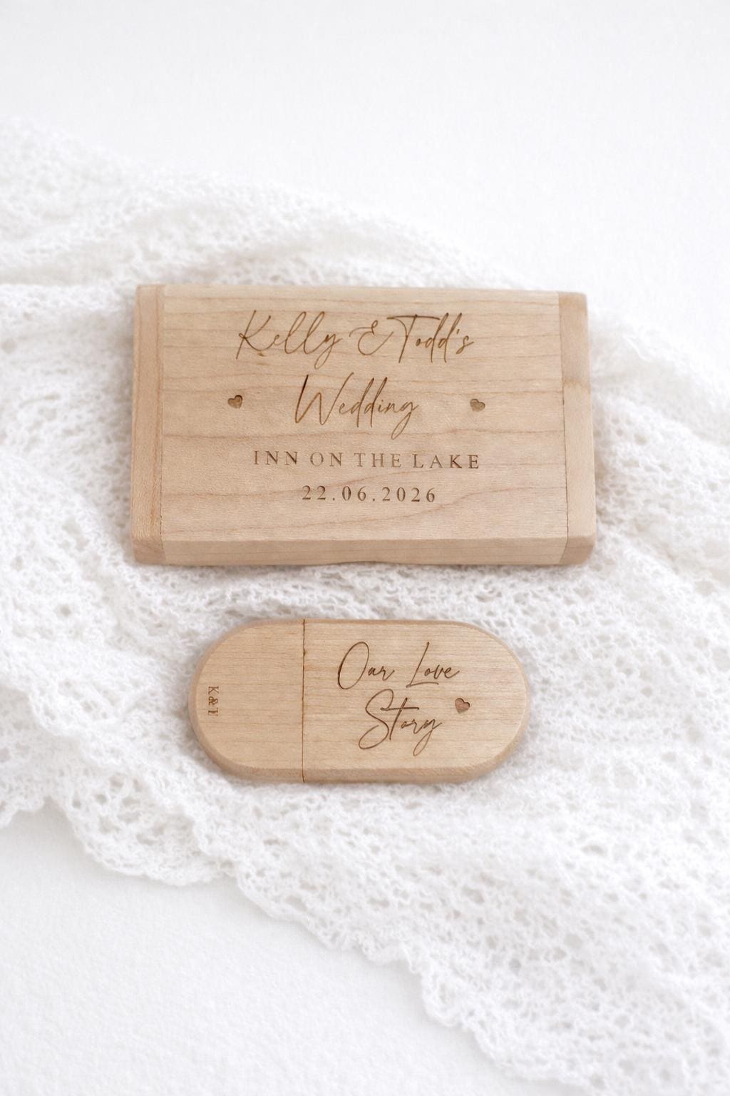 Personalised Wooden Wedding USB & Box - Wood