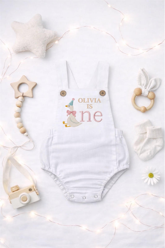 Personalised I am one birthday romper - Goose