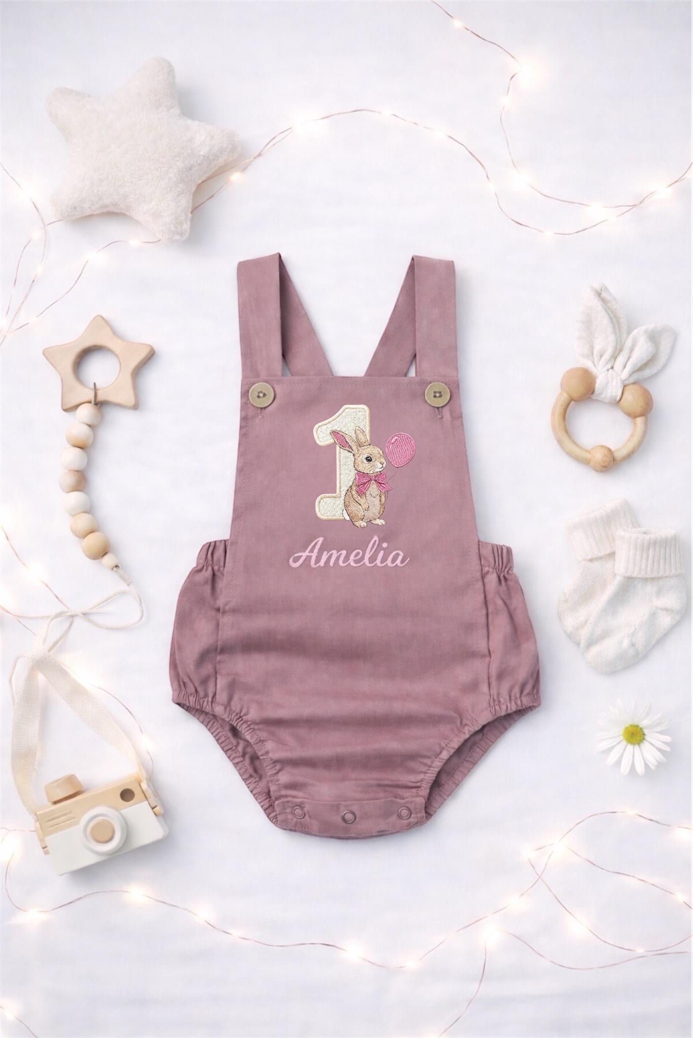 Personalised I am one birthday romper - Rabbit