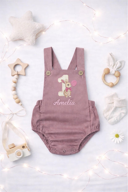Personalised I am one birthday romper - Rabbit