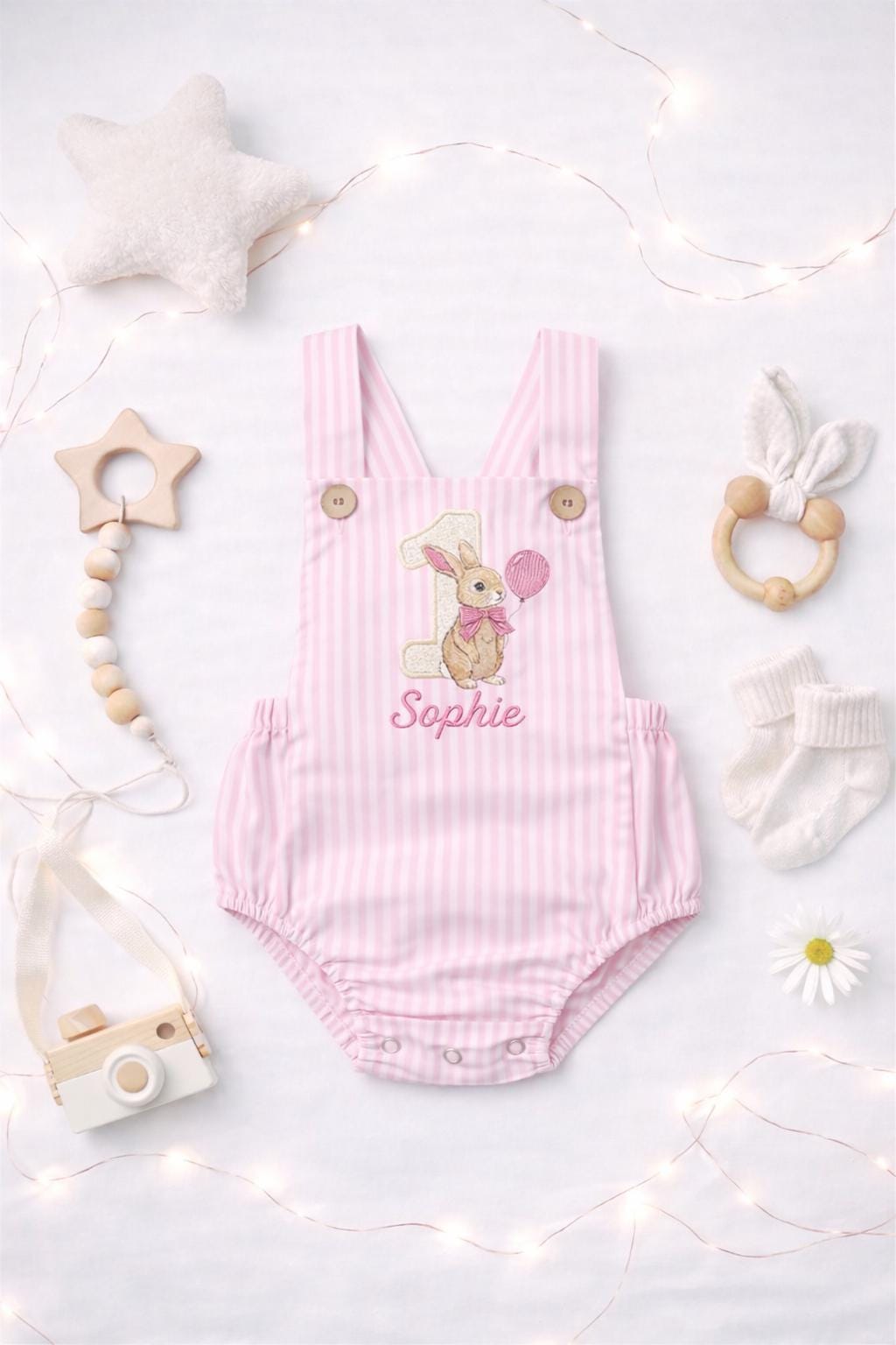 Personalised I am one birthday romper - Rabbit
