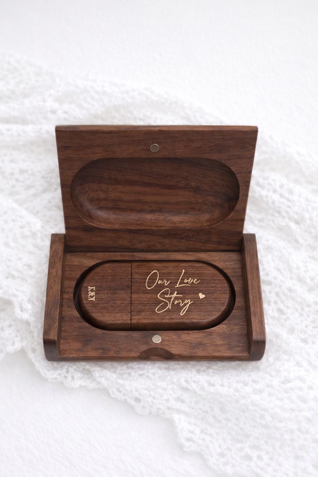 Personalised Wooden Wedding USB & Box, Walnut