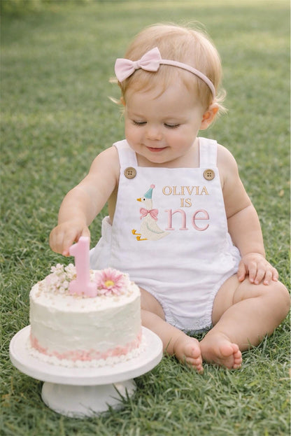 Personalised I am one birthday romper - Goose