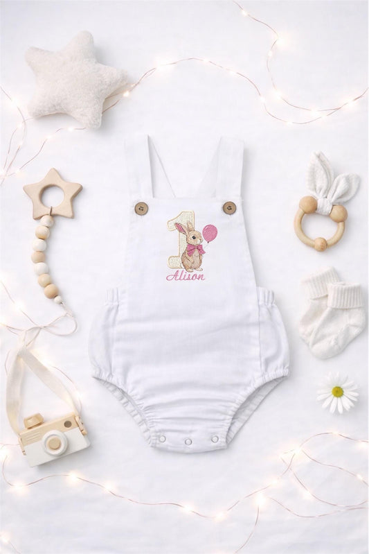 Personalised I am one birthday romper - Rabbit
