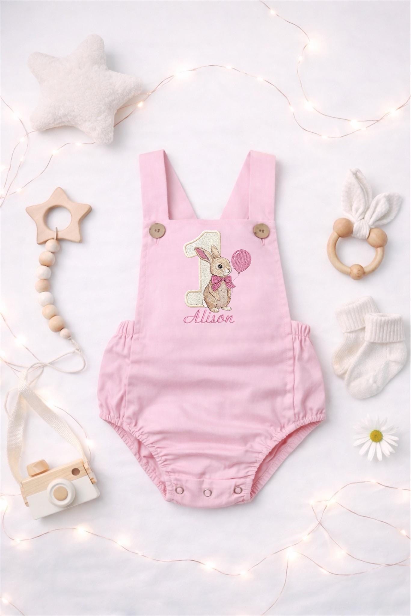 Personalised I am one birthday romper - Rabbit