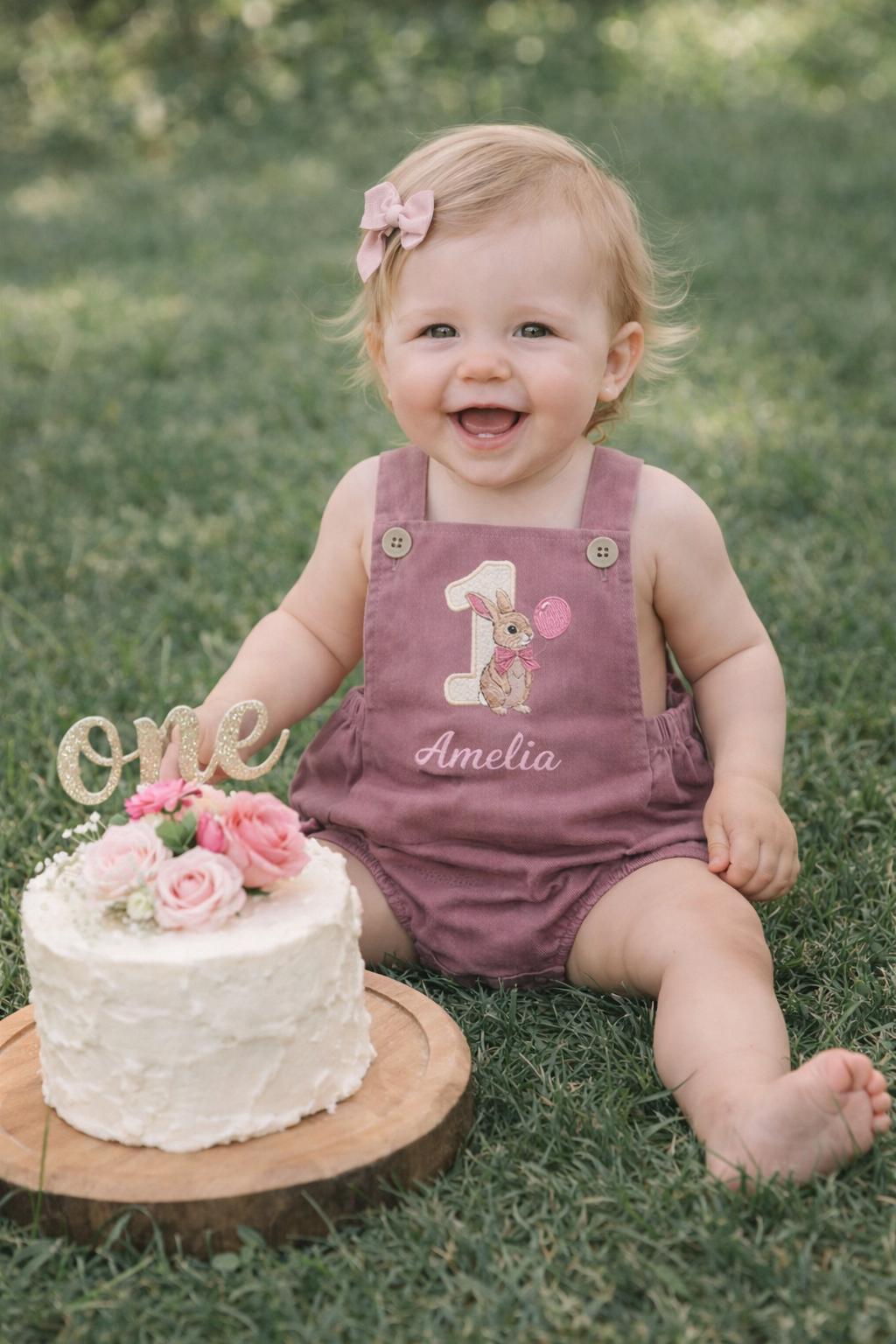 Personalised I am one birthday romper - Rabbit