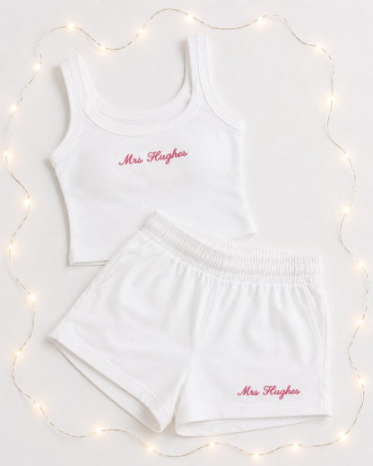 Bride embroidered vest and short set