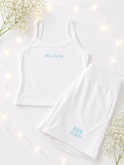 Bride embroidered vest and short set