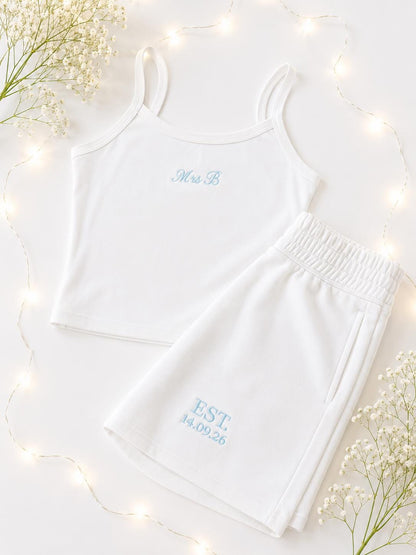 Bride embroidered vest and short set